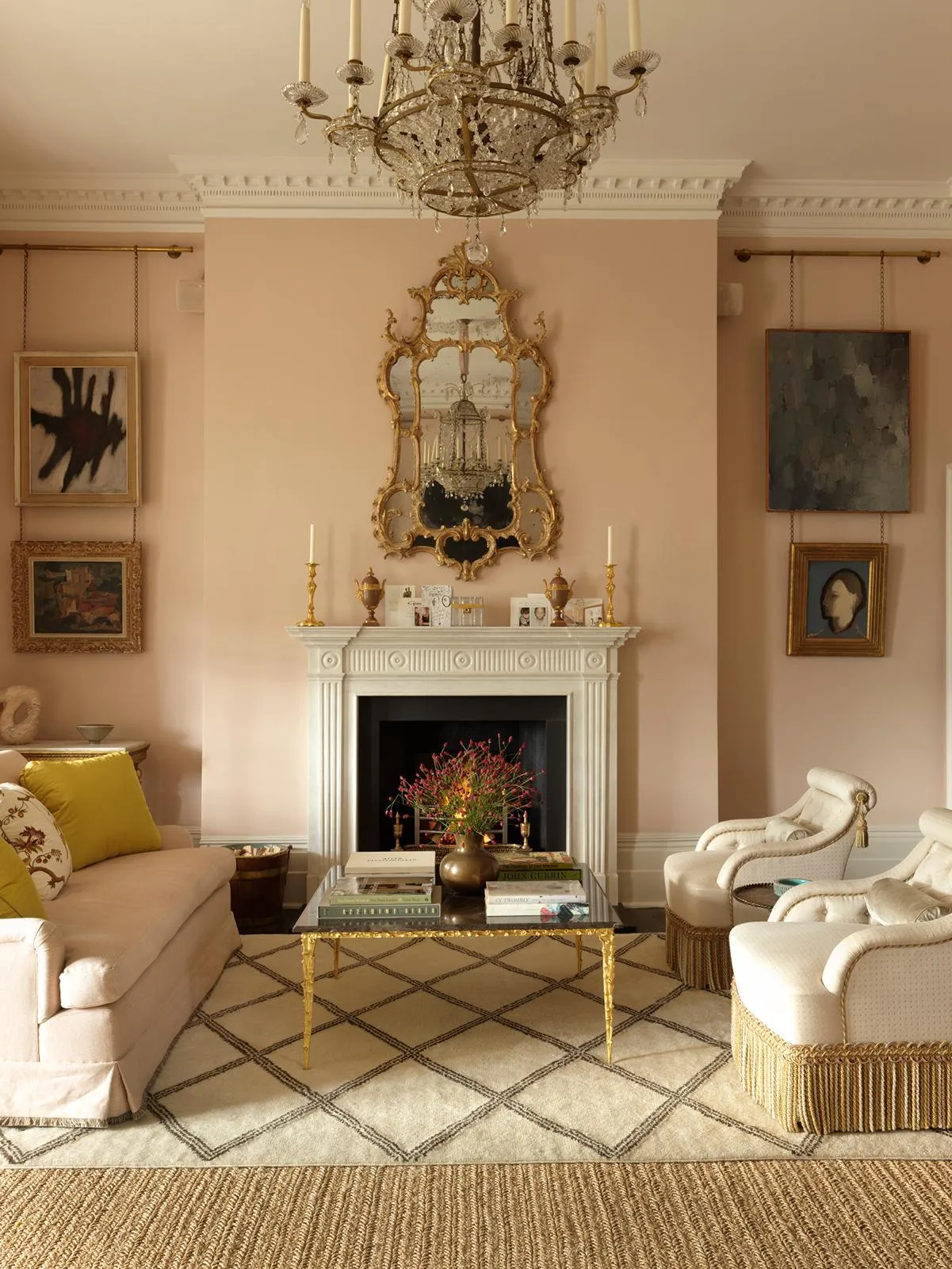 Drawing room with fireplace and gilt mirror