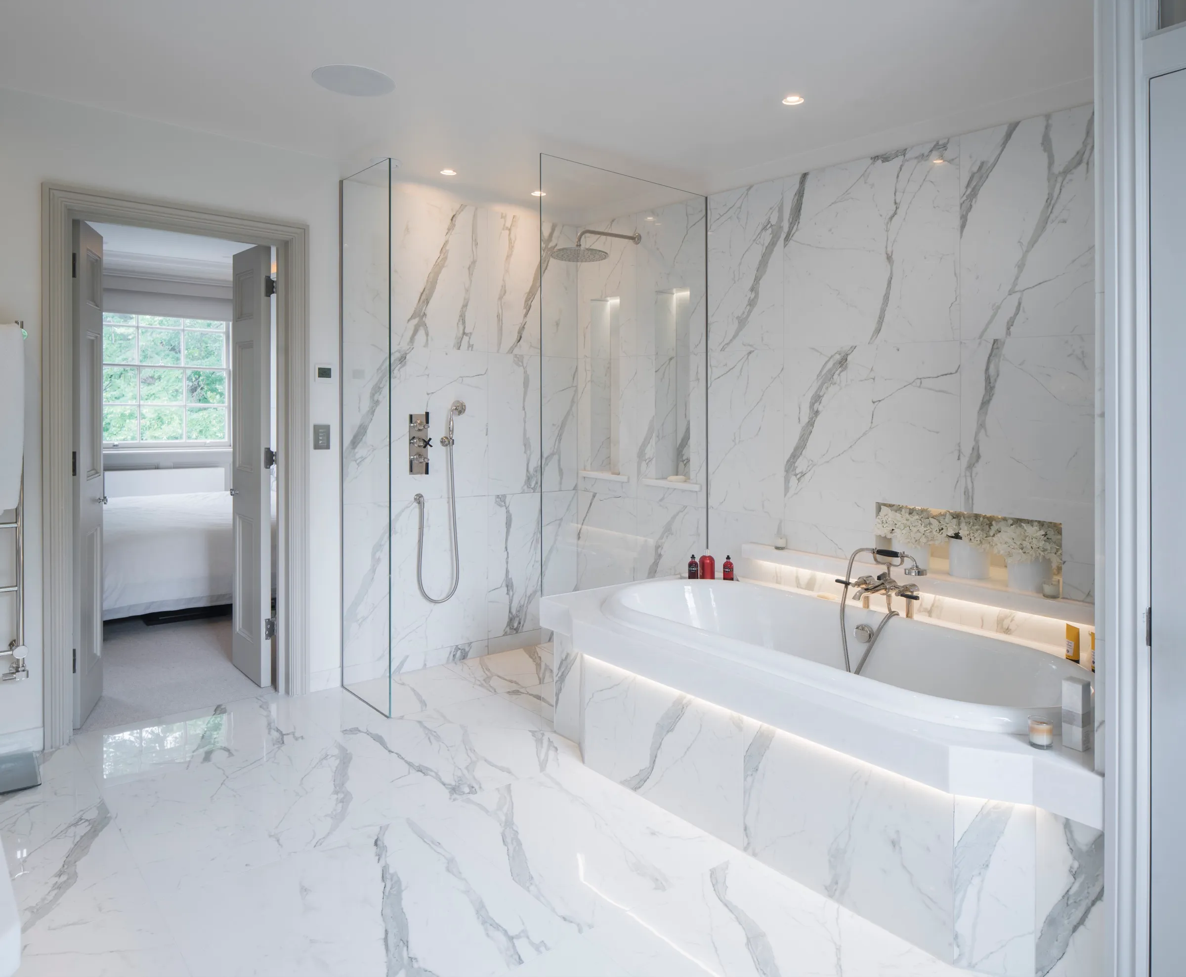 Marble bathroom with built-in bath